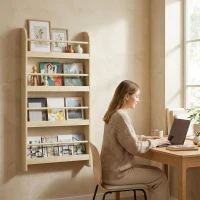 HOMCOM Estantería de Pared de Libros con 4 Estantes Librería Infantil para Hogar Oficina Carga 30kg 59x12x113cm Natural(m-8)