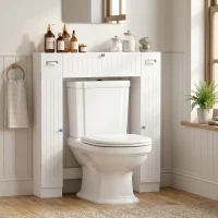 HOMCOM Meuble WC dessus de toilette avec 2 placards, tiroir basculant, porte-papier et étagères réglables, blanc(m-17)