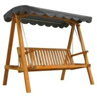 Outsunny 3 Seater Garden Swing Seat with Canopy, Wooden Swing Chair, Outdoor Hammock Bench for Balcony Patio Porch, Dark Grey(m-12)