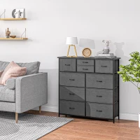 HOMCOM Kommode, Sideboard mit Stoffschubladen, 10 Fächer, Metallrahmen, 100x30x100cm, Schwarz(m-10)