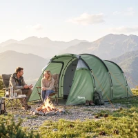 Outsunny Tente de camping familiale 2 personnes tente tunnel ventilée facile à monter chambre salon 3 portes fenêtres 4,26 x 2,06 x 1,54 m fibre verre polyester PE vert(m-10)