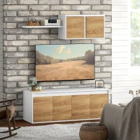 HOMCOM Set Dulap TV și Dulap Suspendat cu 7 Rafturi și Poliță Deschisă, din Lemn, 120x41x43.3 cm, Alb și Lemn Natural(m-10)