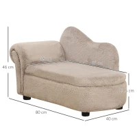 PawHut Divano per Cani Rialzato con Spazio Portaoggetti a Scomparsa, in Legno e Tessuto Vellutato, 80x40x46 cm, Beige(m-3)