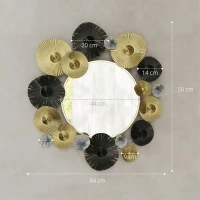 HOMCOM Adorno de Pared Metálico con Espejo Decorativo para Salón Dormitorio Pasillo 84x84 cm Dorado y Negro(m-3)