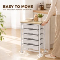HOMCOM 6-Tier Storage Trolley on Wheels, Metal Kitchen Rolling Cart with 5 Pull-Out Drawers, White(m-6)