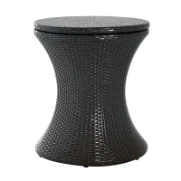 Outsunny PE Rattan Ice Bucket Table, Height Adjustable Liftable Outdoor Drinks Cooler, 52 cm Round Garden Beer Cocktail Table with Lid for Bar, Patio, Terrace, Brown(m-1)