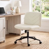 HOMCOM Homeoffice bureaustoel, in hoogte verstelbaar, draaibaar, brede zitting voor zitten met gekruiste benen, met wielen, crème(m-8)