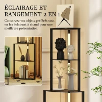 HOMCOM Lampadaire sur pied salon, lampadaire avec étagères d'angle à 4 niveaux, luminosité réglable, 55,5 x 39,5 x 163 cm, noir(m-5)