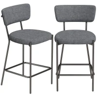 HOMCOM Barhocker im 2er-Set, Polster-Barstühle mit geschwungener Rückenlehne, für Kücheninsel, Frühstücksbereich, Grau(m-12)