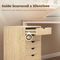 HOMCOM Cassettiera da Ufficio a 6 Cassetti con 4 Ruote e Blocco, 40x35x63 cm, Rovere(m-5)