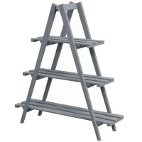 Outsunny Soporte para Plantas Plegable de Madera Estantería para Macetas de 3 Niveles con Marco en A 100x36x112 cm Gris(m-1)