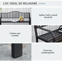 Outsunny, Băncuță de grădină, Cu masă de cafea integrată, Metal,150 x 58.5 x 90 cm, Negru(m-5)