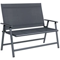 Outsunny Sedia Pieghevole a 2 Posti con Seduta Traspirante, in Acciaio e Tessuto a Rete, 118x65x96 cm, Grigio(m-1)