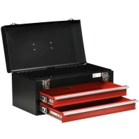 DURHAND Werkzeugkoffer, Werkzeugkasten, 2 Schubladen, abschließbar, Stahlgehäuse, schwarz+rot,  46 x 24 x 22cm(m-11)