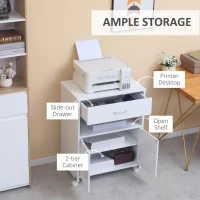 Vinsetto Printer Stand Mobile Printer Cabinet with Storage, Open Shelf, Drawer for Home Office, 60cm x 39cm x 80cm, White(m-4)