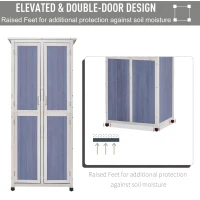 Outsunny Outdoor Garden Shed Wooden Garden Cabinet 3-Tier Double-door Storage Shed 2 Shelves Organizer with Handle Hooks Magnetic Latch Foot Pad 77 x 58 x 175cm Blue(m-4)