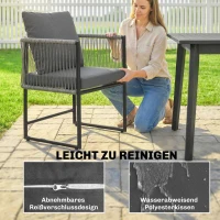 Outsunny Gartenstuhl 2er Set wetterfest Gartenstühle aus Stahl PE-Rattan mit Kissen Armlehne Rückenlehne 52x52x66 cm Dunkelgrau(m-7)