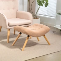 HOMCOM Moderner Fußhocker mit Fleece-Bezug und Holzbeinen, gepolstert, für Wohnzimmer, Schlafzimmer, Flur, Braun(m-10)