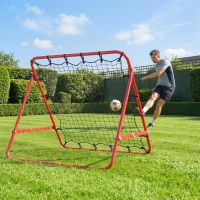 HOMCOM Rebounder für Fußball, 84 x 84 cm Fussball Rebounder mit stufenlos verstellbarem Winkel, Kickback Rückprallwand Fußballtor für Jugendliche Schuss-, Pass- und Ballannahmetraining Rot(m-9)