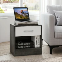 HOMCOM Set de 2 Noptiere Moderne cu Raft Deschis și Sertar, din Lemn, 39x28x41 cm, Alb și Gri Închis(m-9)