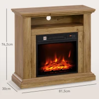 HOMCOM Cheminée électrique effet flammes 3D luminosité réglable 1800 W avec télécommande 81,5 x 30 x 76,2 cm brun effet bois(m-3)