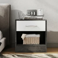 HOMCOM Set de 2 Noptiere Moderne cu Raft Deschis și Sertar, din Lemn, 39x28x41 cm, Alb și Gri Închis(m-8)