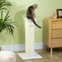 PawHut Griffoir pour chat poteau griffoir chat en sisal et peluche, boule suspendue base stable 41 x 41 x 81 cm blanc et crème(m-11)