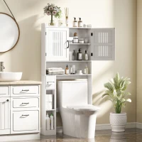 HOMCOM Estantería sobre Inodoro con Estante Ajustable 2 Puertas Soporte para Papel Higiénico y Estantes Abiertos para Baño Blanco(m-2)