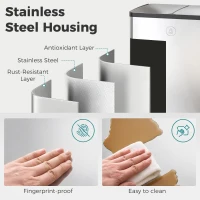HOMCOM 40L Dual Compartment Stainless Steel Bin, with Deodoriser Holders - Silver Tone(m-8)