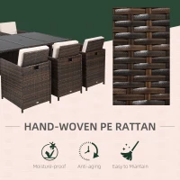 Outsunny 10 Seater Rattan Cube Garden Furniture Set with Parasol Hole, Rattan Dining Set with Cushions, Outdoor Dining Table and Chairs with Rectangular Glass Top Table for Patio, Mixed Brown(m-6)