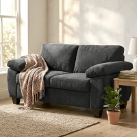 HOMCOM 2-Sitzer-Sofa, 156 cm Chenille-Sofa mit dicken Federkernpolstern, breiten gepolsterten Armlehnen, 300 kg Tragkraft, Dunkelgrau(m-8)