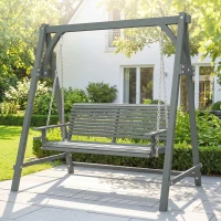 Outsunny 2 Seater Garden Swing Seat, Wooden Swing Chair Bench with Cup Holders for Outdoor Porch Patio, Grey(m-8)