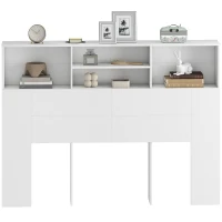 HOMCOM Tête de lit sur pied avec rangements, accessoire de lit 4 compartiments ouverts, 140 x 19 x 103,5 cm, blanc(m-12)