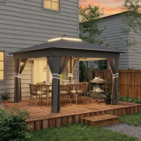 Outsunny Pavilion de Grădină cu Înălțime Reglabilă și Lumină LED, din Oțel și Țesătură Oxford, 336x336x250-270 cm, Gri(m-9)