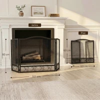 HOMCOM Parascântei pentru Șemineu, 3 Panouri, Metal Vopsit Electrostatic, Gata de Utilizare, 107 x 1 x 60 cm, Negru(m-3)