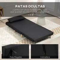 HOMCOM Sillón Cama Plegable con Respaldo Ajustable en 6 Posiciones Almohada Acolchada Carga 120 kg 94x78x80 cm Negro(m-6)