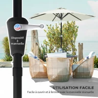 Outsunny Parasol de jardin parasol droit parasol hexagonal inclinable Ø 2,3 x 2,16 m métal polyester haute densité 180 g/m² crème(m-4)