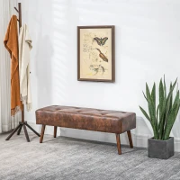 HOMCOM Banc bout de lit banquette capitonnée style vintage 114 x 38 x 42 cm piètement bois revêtement marron effet vieilli(m-10)