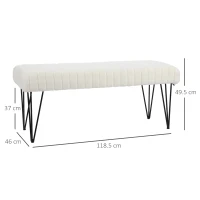 HOMCOM Bancă modernă pentru capătul patului cu picioare tip agrafă, din material textil cu efect de catifea, lemn și metal, 118,5x46x49,5 cm, crem(m-3)