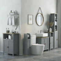 kleankin Meuble de salle de bain support papier toilette avec placard et étagères réglables 20 x 20 x 80 cm gris(m-2)
