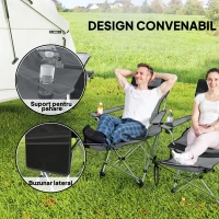 Outsunny Set de 2 Scaune de Camping Pliabile cu Suport pentru Picioare Detașabil, 82x100x88 cm, Negru(m-5)