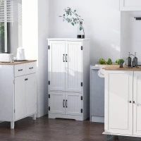 HOMCOM Alacena de Cocina Aparador Alto de Cocina Mueble Auxiliar con 4 Puertas y Estantes Ajustables 60x30x123 cm Blanco(m-2)
