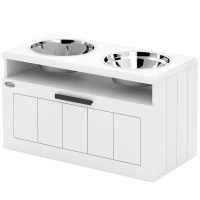 PawHut Raised Dog Bowl with Slow Feeder, Two Stainless Steel Dog Bowls, Drawer, for Large and Extra Large Dogs, White(m-11)