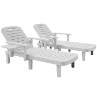 Outsunny Set 2 Șezlonguri cu Spătar Reglabil în 5 Poziții, Măsuță și Brațe Ergonomice, 79x158x88 cm, Alb(m-11)