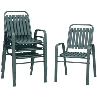 Outsunny Lot de 4 chaises de jardin chaises empilables d'extérieur avec haut dossier et accoudoirs cadre en acier 56x66x91cm gris(m-11)