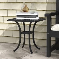 Outsunny Cast Aluminium Bistro Table, Outdoor Square Side Table with Umbrella Hole, Garden Table for Balcony, Black(m-10)