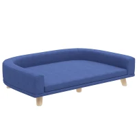 PawHut Canapé pour chien grand lit surélevé pour chien coussin lavable cadre en bois tissu polyester 98 x 67 x 25 cm bleu(m-1)