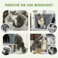 PawHut Albero per Gatti Multilivello Alto 104 cm con Casetta, Lettino, Pali Tiragraffi, Spazzola e Pallina, Grigio(m-7)