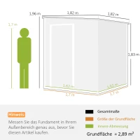Outsunny Gerätehaus 2,89 m² Geräteschuppen mit Holzoptik 3 Fenster Belüftung Boden Schloss Handschuhe 182 x 182 x 196 cm(m-3)
