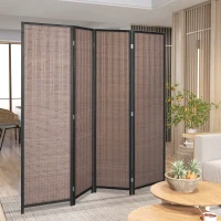 HOMCOM Biombo em Madeira Separador de Ambientes Divisória Dobrável 4 Painéis 180x180 cm Castanho(m-4)
